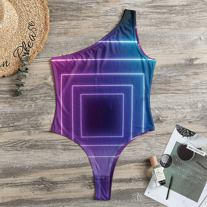 Pink And Teal Tunnel Lights Print One Shoulder Bodysuit
