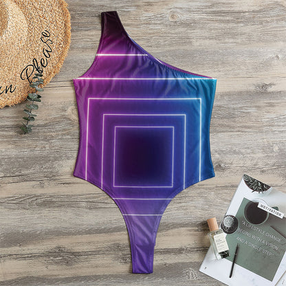 Pink And Teal Tunnel Lights Print One Shoulder Bodysuit