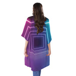 Pink And Teal Tunnel Lights Print Open Front Beach Cover Up