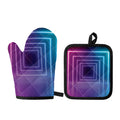 Pink And Teal Tunnel Lights Print Oven Mitt And Pot Holder Set