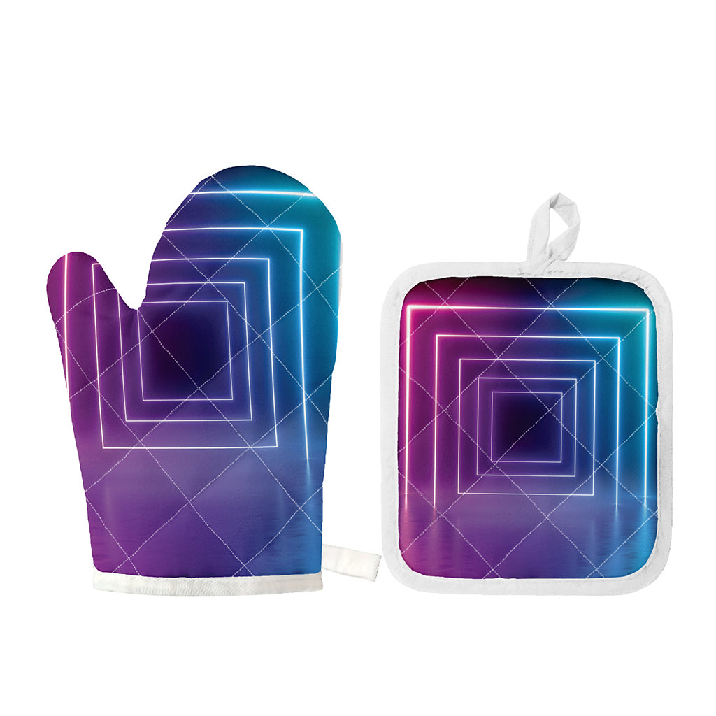 Pink And Teal Tunnel Lights Print Oven Mitt And Pot Holder Set