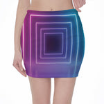 Pink And Teal Tunnel Lights Print Pencil Mini Skirt
