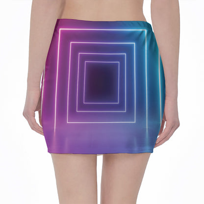 Pink And Teal Tunnel Lights Print Pencil Mini Skirt