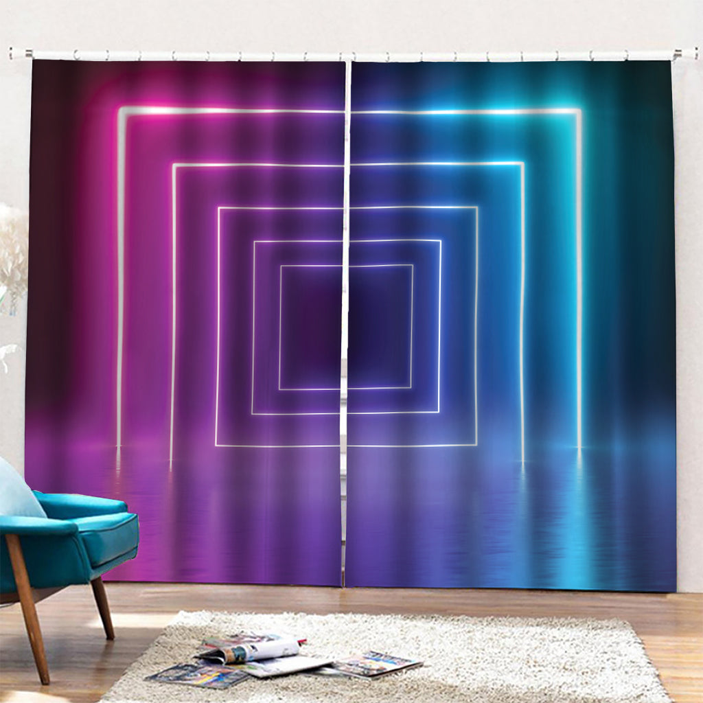 Pink And Teal Tunnel Lights Print Pencil Pleat Curtains