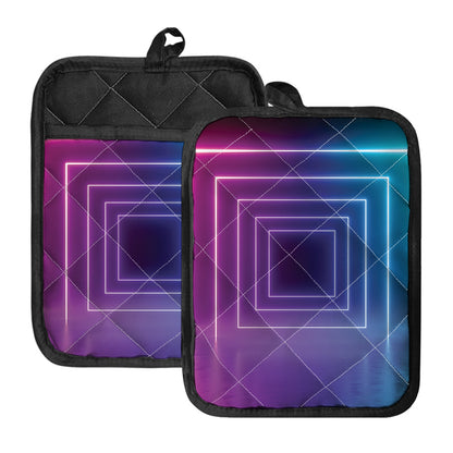 Pink And Teal Tunnel Lights Print Pot Holders With Pocket