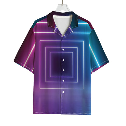 Pink And Teal Tunnel Lights Print Rayon Hawaiian Shirt