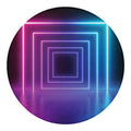 Pink And Teal Tunnel Lights Print Round Blanket