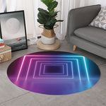 Pink And Teal Tunnel Lights Print Round Rug