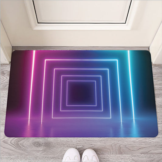 Pink And Teal Tunnel Lights Print Rubber Doormat