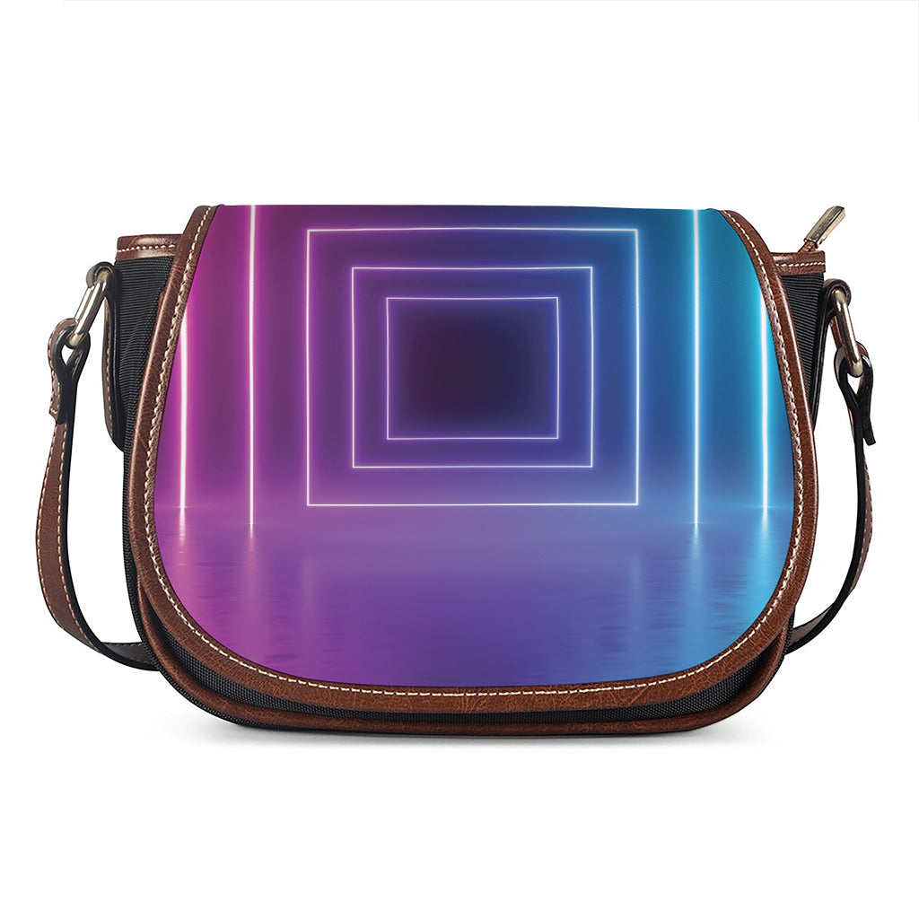 Pink And Teal Tunnel Lights Print Saddle Bag