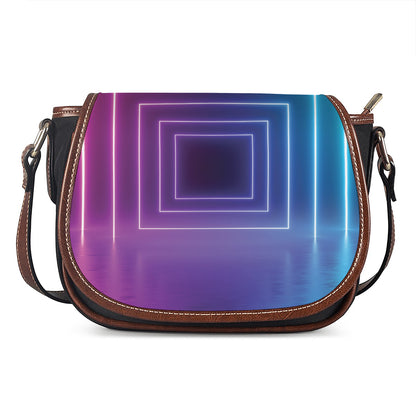 Pink And Teal Tunnel Lights Print Saddle Bag