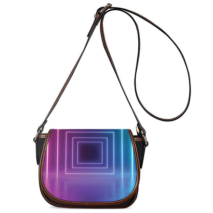 Pink And Teal Tunnel Lights Print Saddle Bag