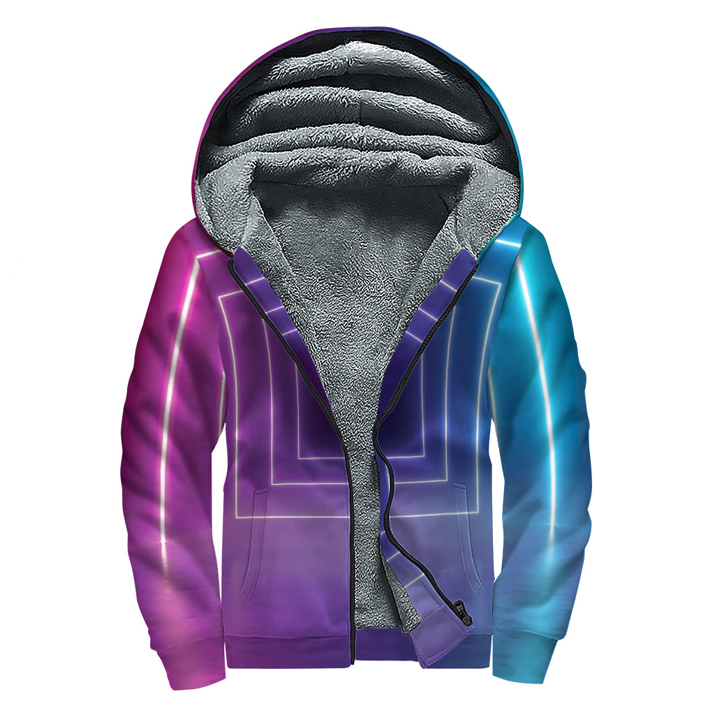 Pink And Teal Tunnel Lights Print Sherpa Lined Zip Up Hoodie