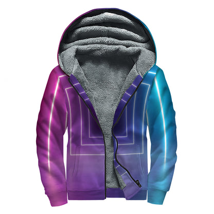 Pink And Teal Tunnel Lights Print Sherpa Lined Zip Up Hoodie