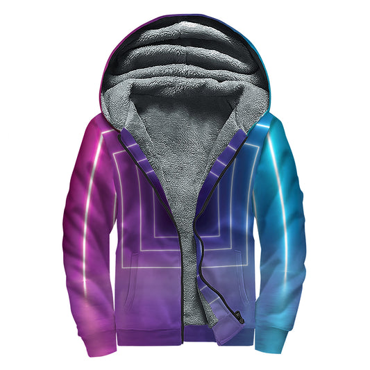 Pink And Teal Tunnel Lights Print Sherpa Lined Zip Up Hoodie