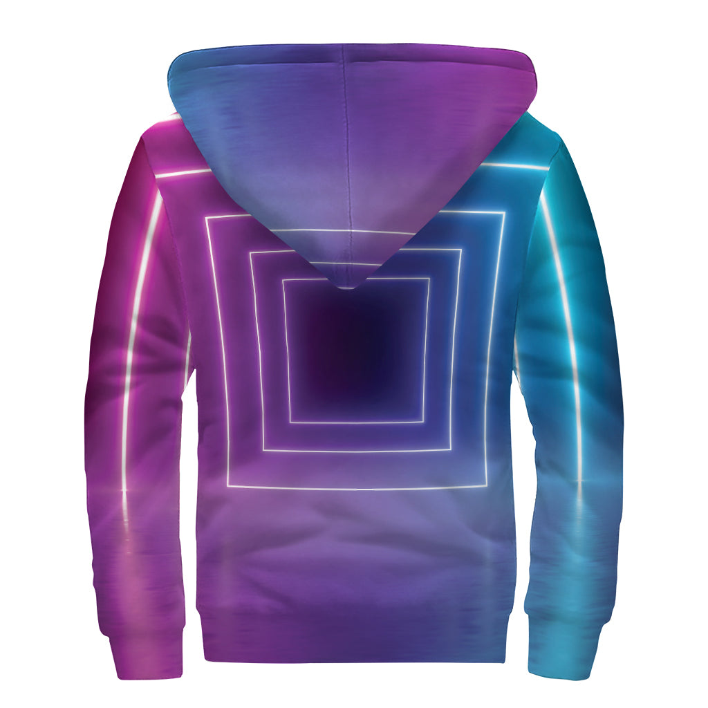 Pink And Teal Tunnel Lights Print Sherpa Lined Zip Up Hoodie