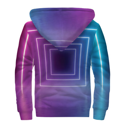 Pink And Teal Tunnel Lights Print Sherpa Lined Zip Up Hoodie
