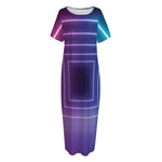 Pink And Teal Tunnel Lights Print Short Sleeve Long Nightdress