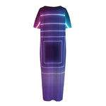 Pink And Teal Tunnel Lights Print Short Sleeve Long Nightdress