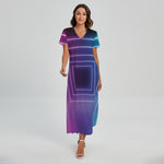 Pink And Teal Tunnel Lights Print Short Sleeve Maxi Dress