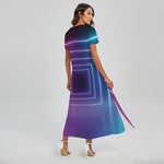 Pink And Teal Tunnel Lights Print Short Sleeve Maxi Dress