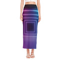 Pink And Teal Tunnel Lights Print Side Slit Maxi Skirt