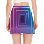 Pink And Teal Tunnel Lights Print Side Slit Mini Skirt