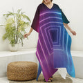 Pink And Teal Tunnel Lights Print Silk V-Neck Kaftan Dress