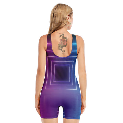 Pink And Teal Tunnel Lights Print Sleeveless One Piece Swimsuit