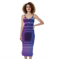 Pink And Teal Tunnel Lights Print Slim Fit Midi Cami Dress