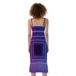 Pink And Teal Tunnel Lights Print Slim Fit Midi Cami Dress