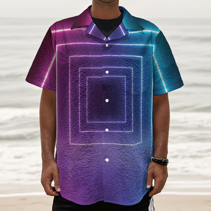 Pink And Teal Tunnel Lights Print Textured Short Sleeve Shirt