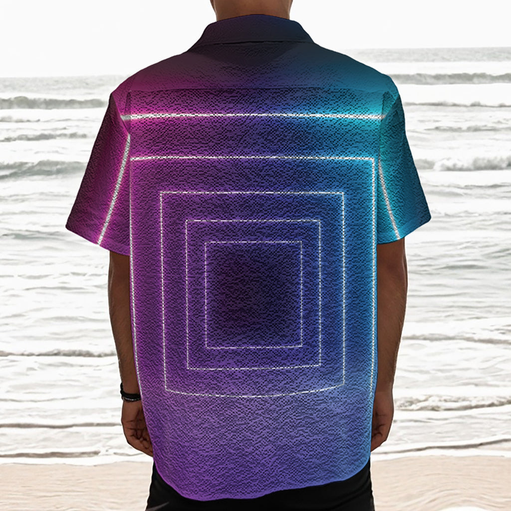 Pink And Teal Tunnel Lights Print Textured Short Sleeve Shirt