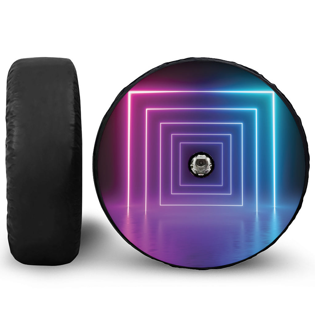 Pink And Teal Tunnel Lights Print Tire Cover With Camera Hole