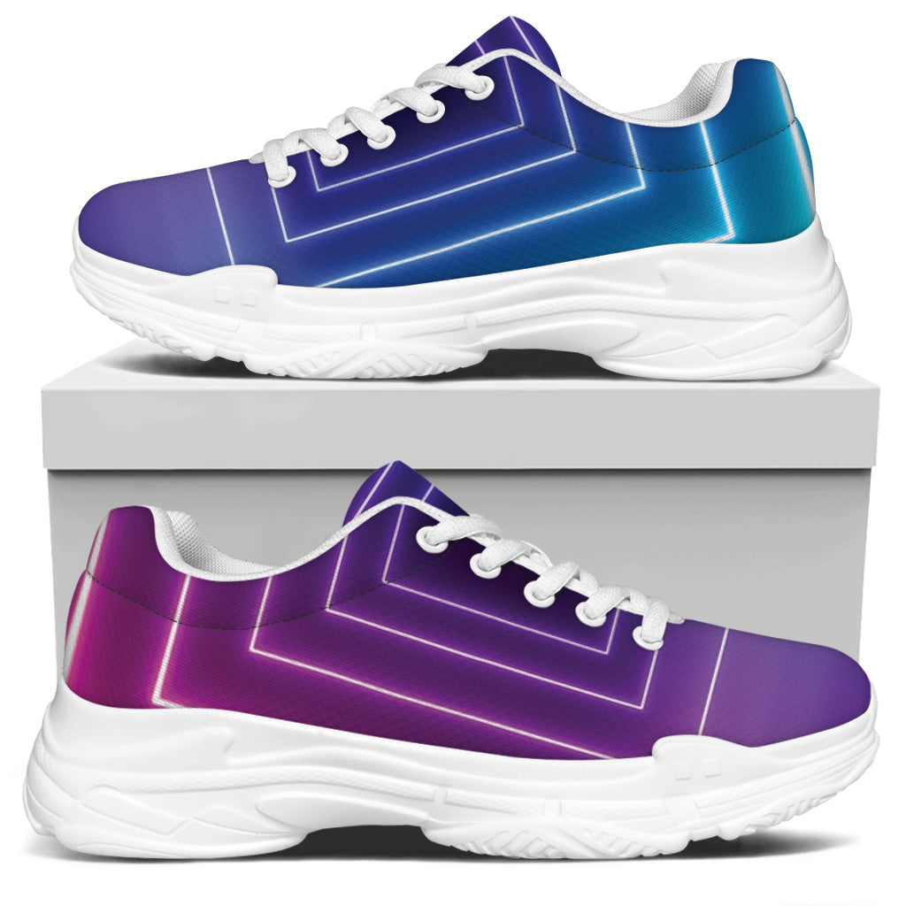 Pink And Teal Tunnel Lights Print White Chunky Shoes