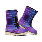 Pink And Teal Tunnel Lights Print Winter Boots