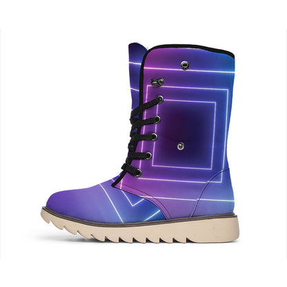 Pink And Teal Tunnel Lights Print Winter Boots