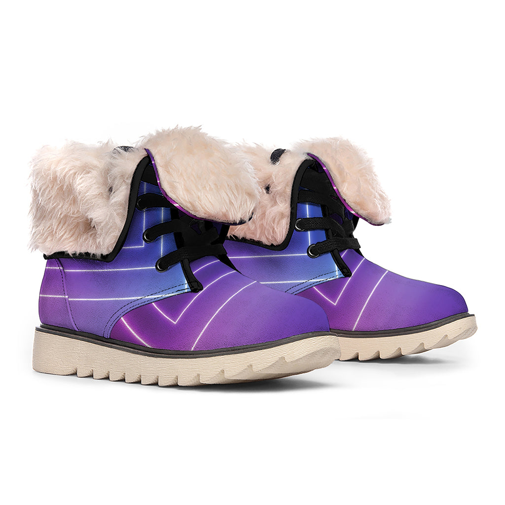 Pink And Teal Tunnel Lights Print Winter Boots