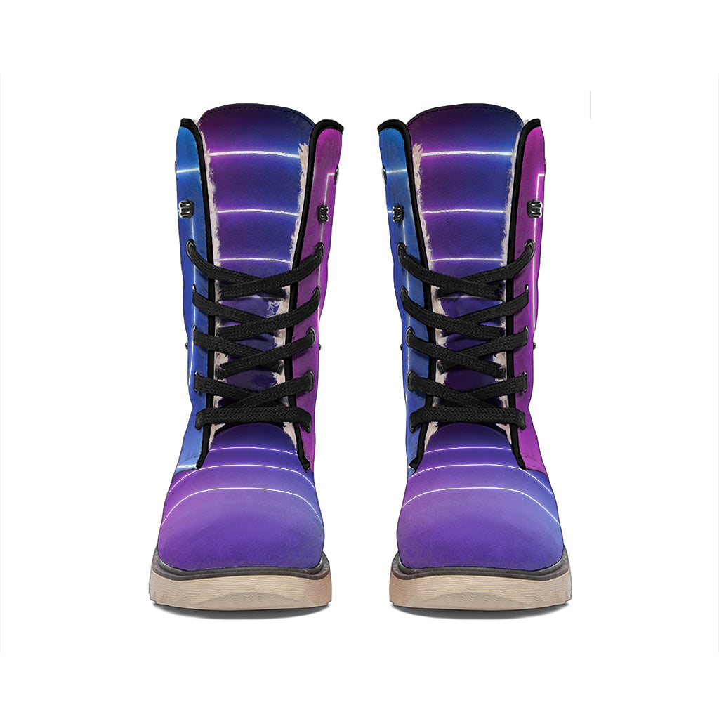 Pink And Teal Tunnel Lights Print Winter Boots