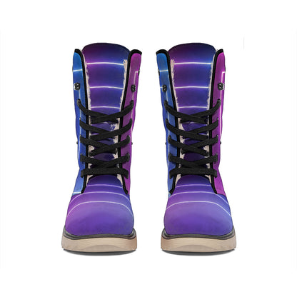Pink And Teal Tunnel Lights Print Winter Boots