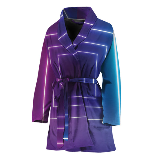 Pink And Teal Tunnel Lights Print Women's Bathrobe