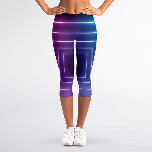 Pink And Teal Tunnel Lights Print Women's Capri Leggings