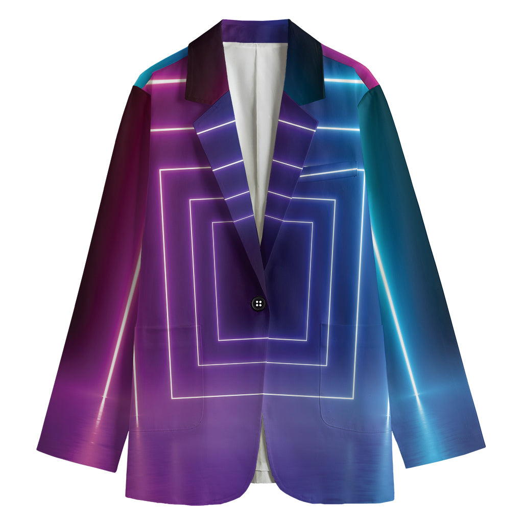 Pink And Teal Tunnel Lights Print Women's Cotton Blazer