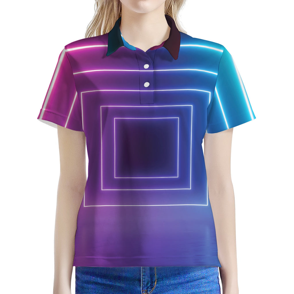 Pink And Teal Tunnel Lights Print Women's Polo Shirt