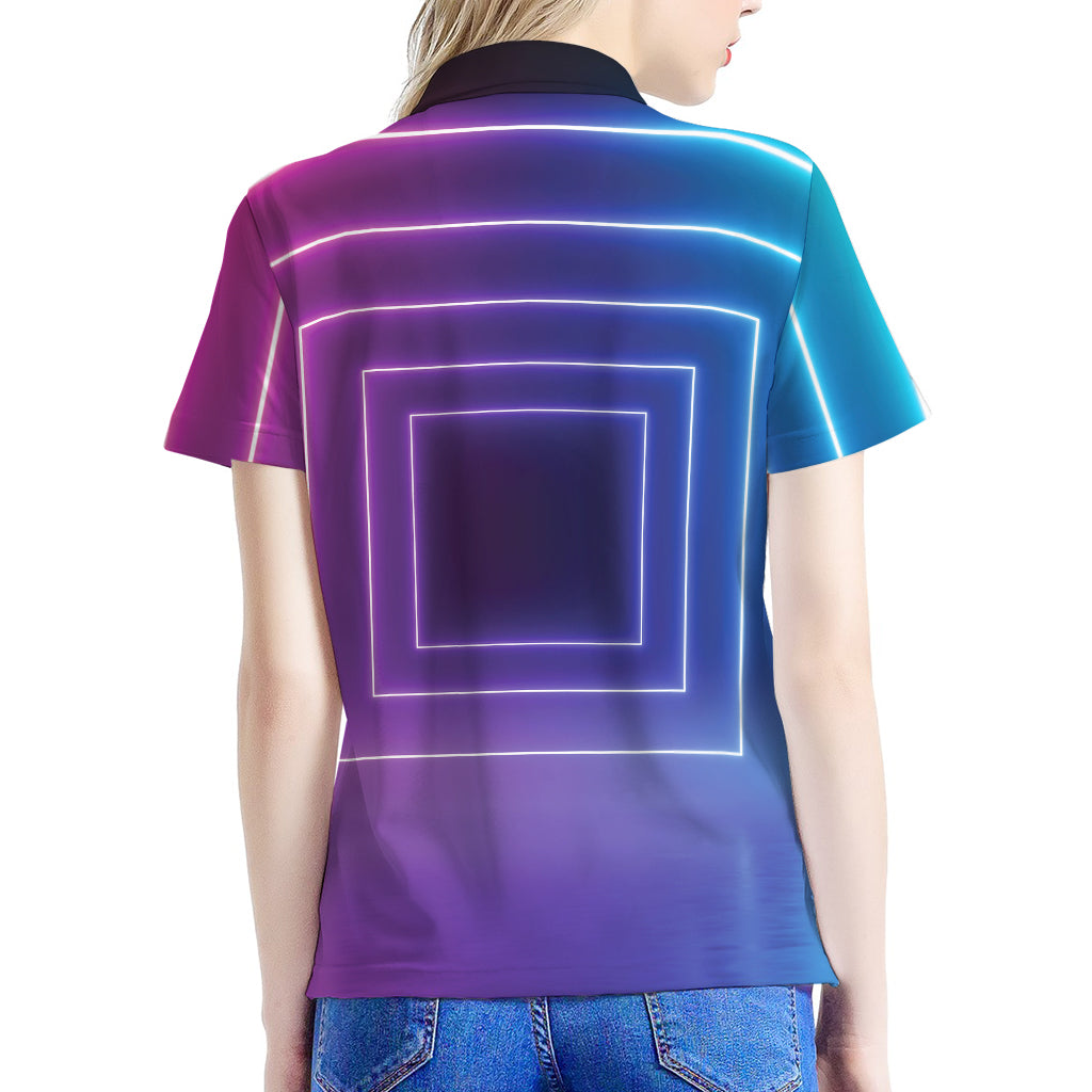 Pink And Teal Tunnel Lights Print Women's Polo Shirt