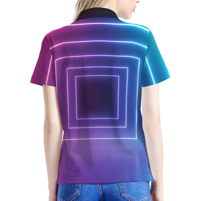 Pink And Teal Tunnel Lights Print Women's Polo Shirt