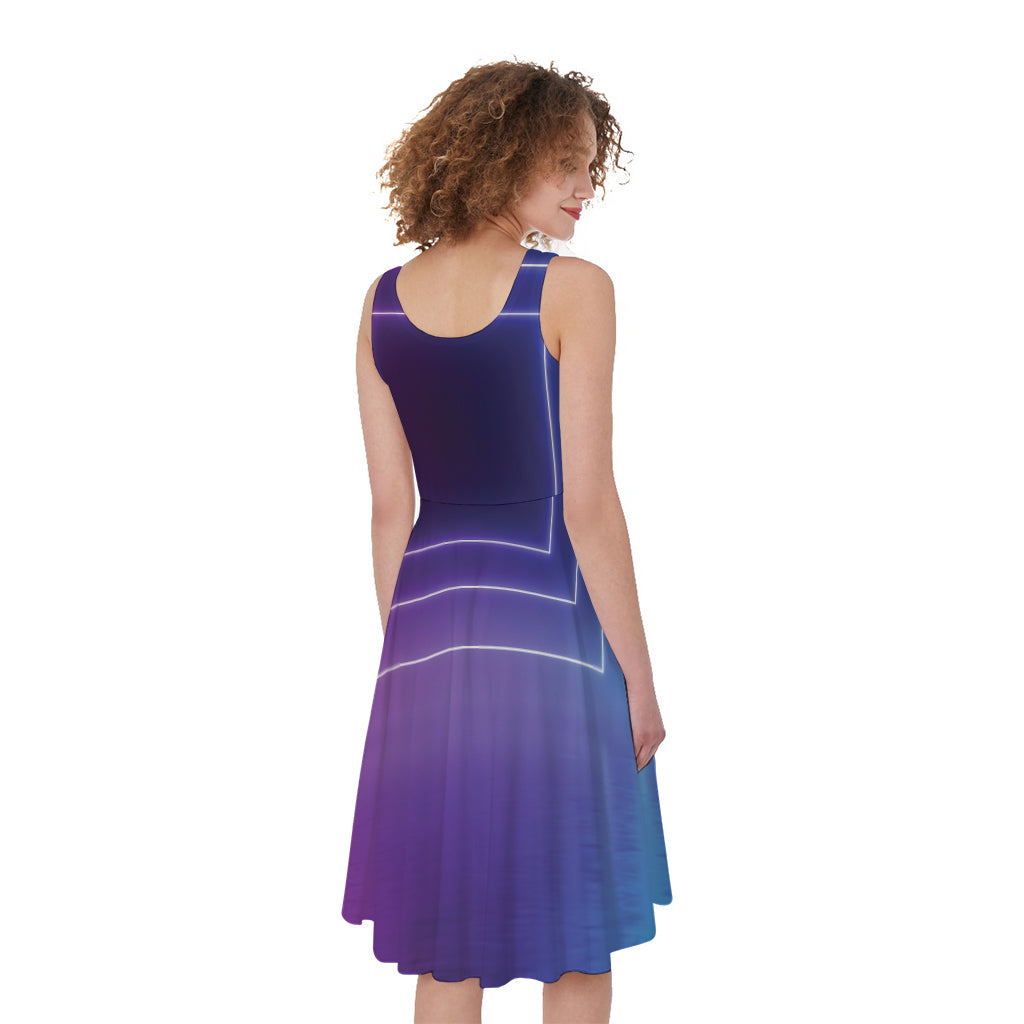 Pink And Teal Tunnel Lights Print Women's Sleeveless Dress