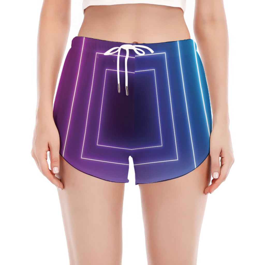 Pink And Teal Tunnel Lights Print Women's Split Running Shorts