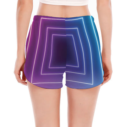 Pink And Teal Tunnel Lights Print Women's Split Running Shorts