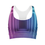 Pink And Teal Tunnel Lights Print Women's Sports Bra